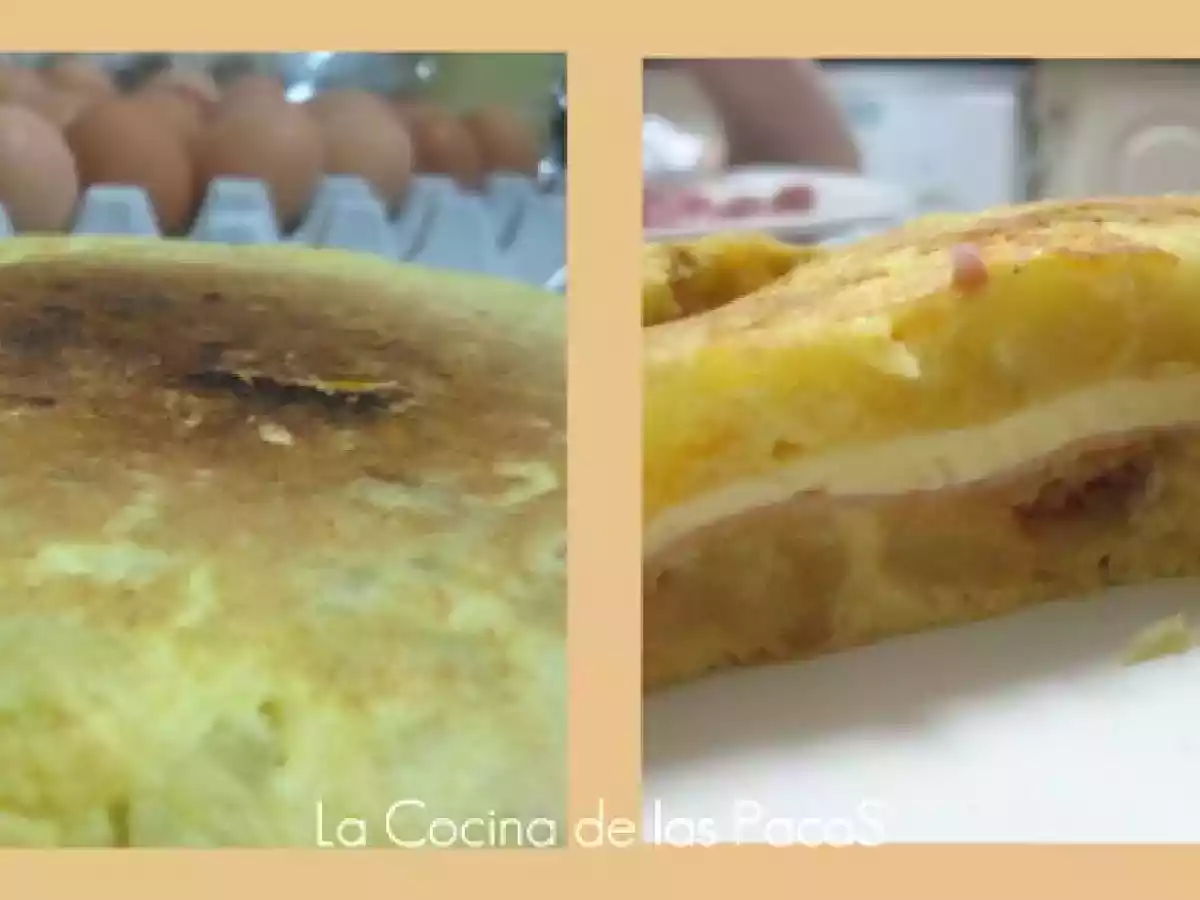 Tortilla de patata rellena de jamón y queso