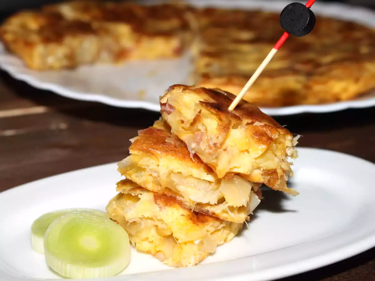 Tortilla de puerros y bacon