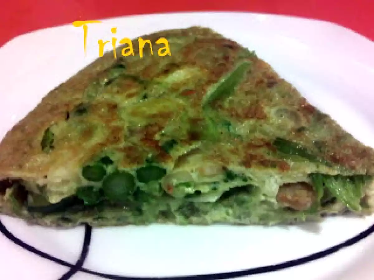 Tortilla de trigueros, puerros y gambas - foto 2