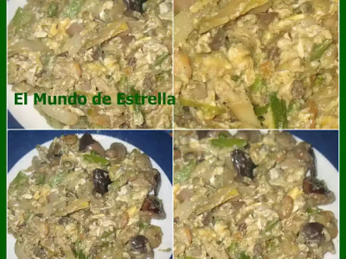 Tortilla o Revuelto ( setas, gambas y ajetes)