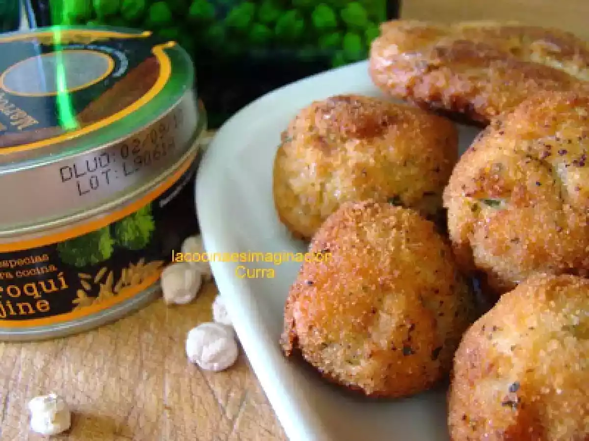 Tortitas de garbanzos con bacalao y gambas