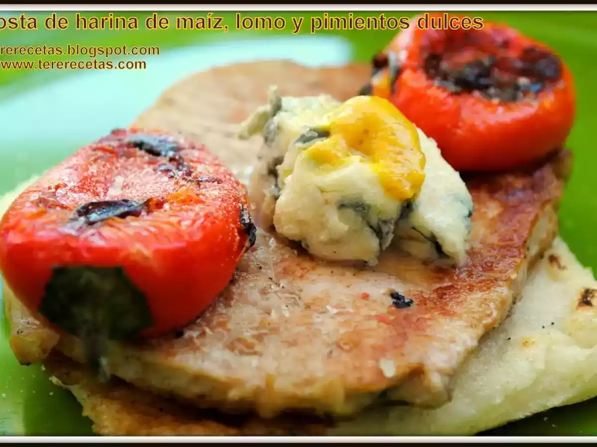 Tosta de harina de maíz, lomo y pimiento dulce. - foto 2