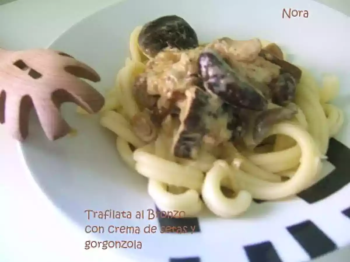 Trafilata al Bronzo (pasta de sémola de grano duro) con crema de setas y gorgonzola - foto 2