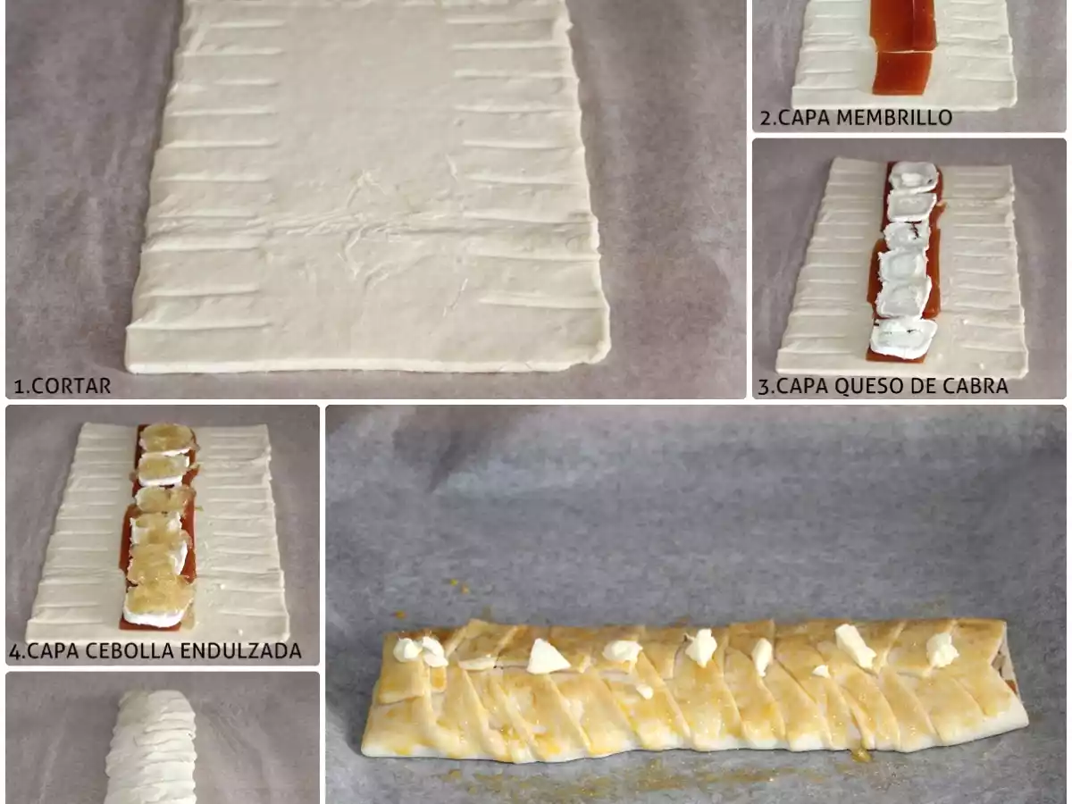 Trenza de membrillo, queso de cabra y cebolla endulzada - foto 3