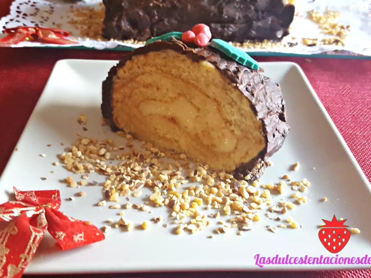 Tronco de Navidad de Crema Pastelera y Chocolate - foto 2