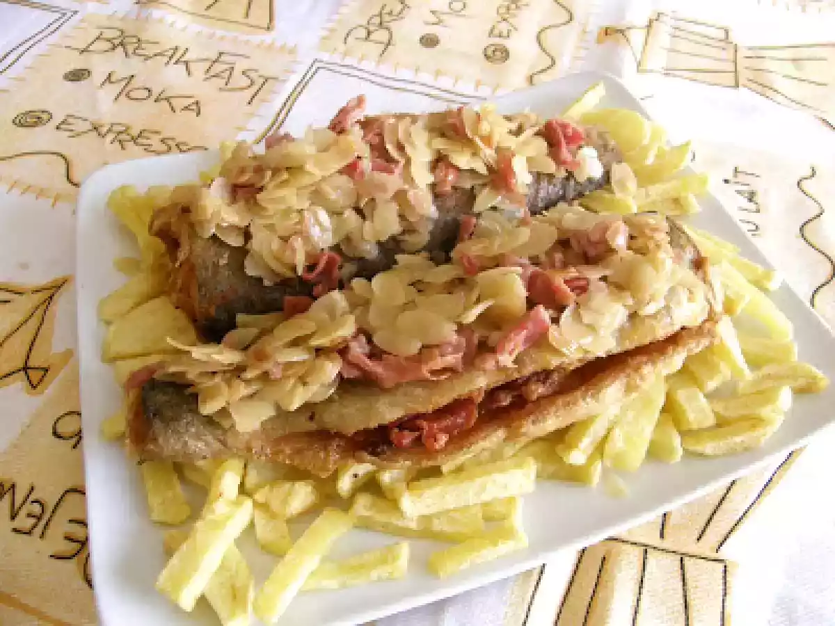 Truchas con jamón y almendras.