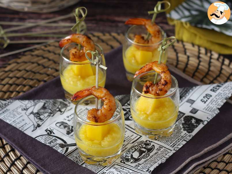 Vasitos salados de brocheta de gambas y mango, foto 5