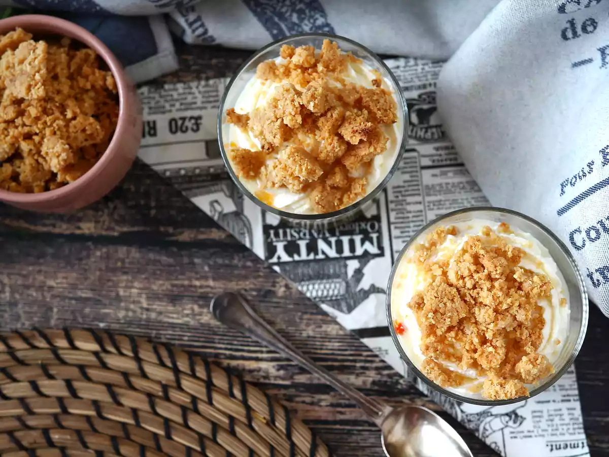 Vasitos vegetarianos: crema de guisantes, crumble de parmesano y crema de mascarpone - foto 3