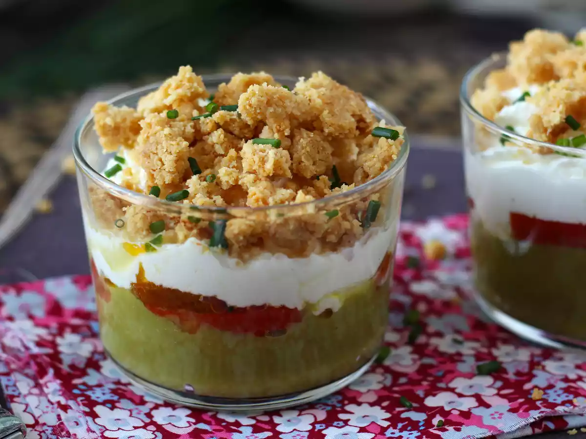 Vasitos vegetarianos: crema de guisantes, crumble de parmesano y crema de mascarpone - foto 5