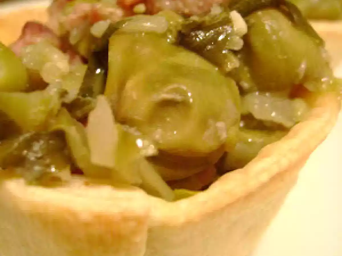 Verdes de Invierno: Cestillos Rellenos de Achicoria, Habas y Bacon.