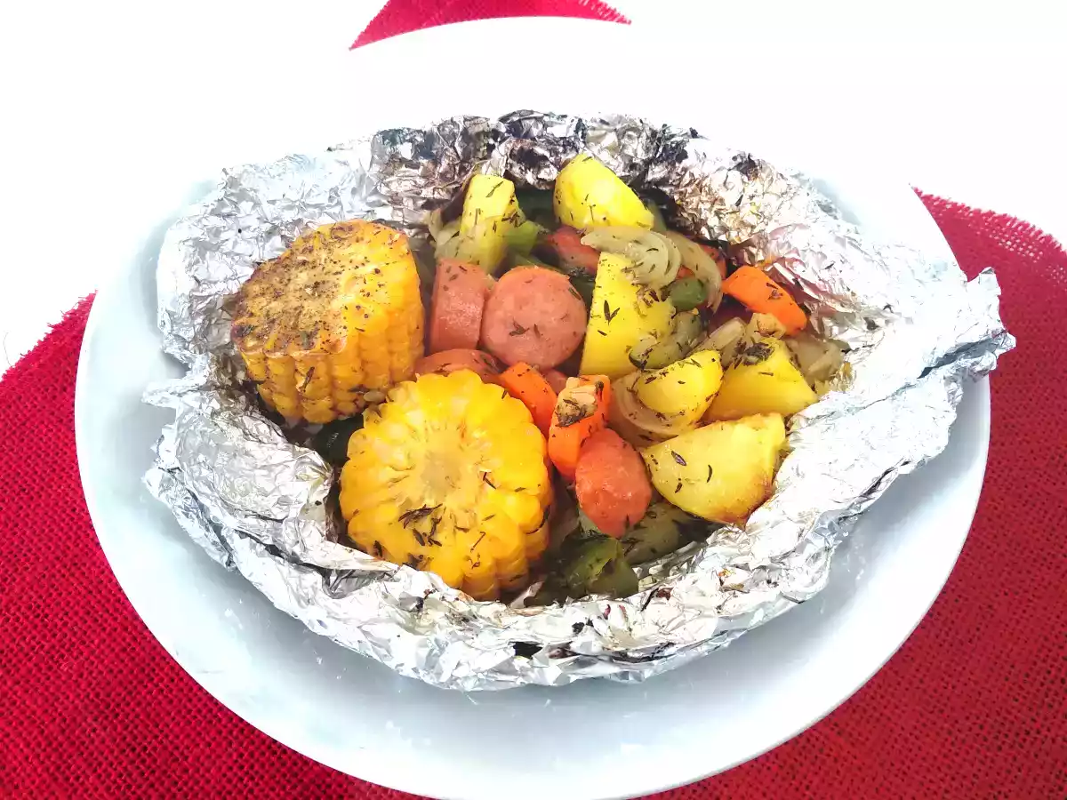Verduras en paquetitos de papel de aluminio, al grill (horno) o en churrasquera de gas
