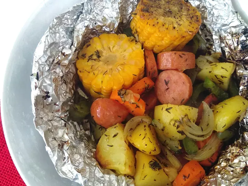 Verduras en paquetitos de papel de aluminio, al grill (horno) o en churrasquera de gas, foto 2