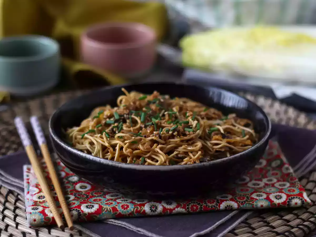 Wok de fideos chinos, verduras y proteina de soja texturizada ¡Una receta vegana! - foto 4