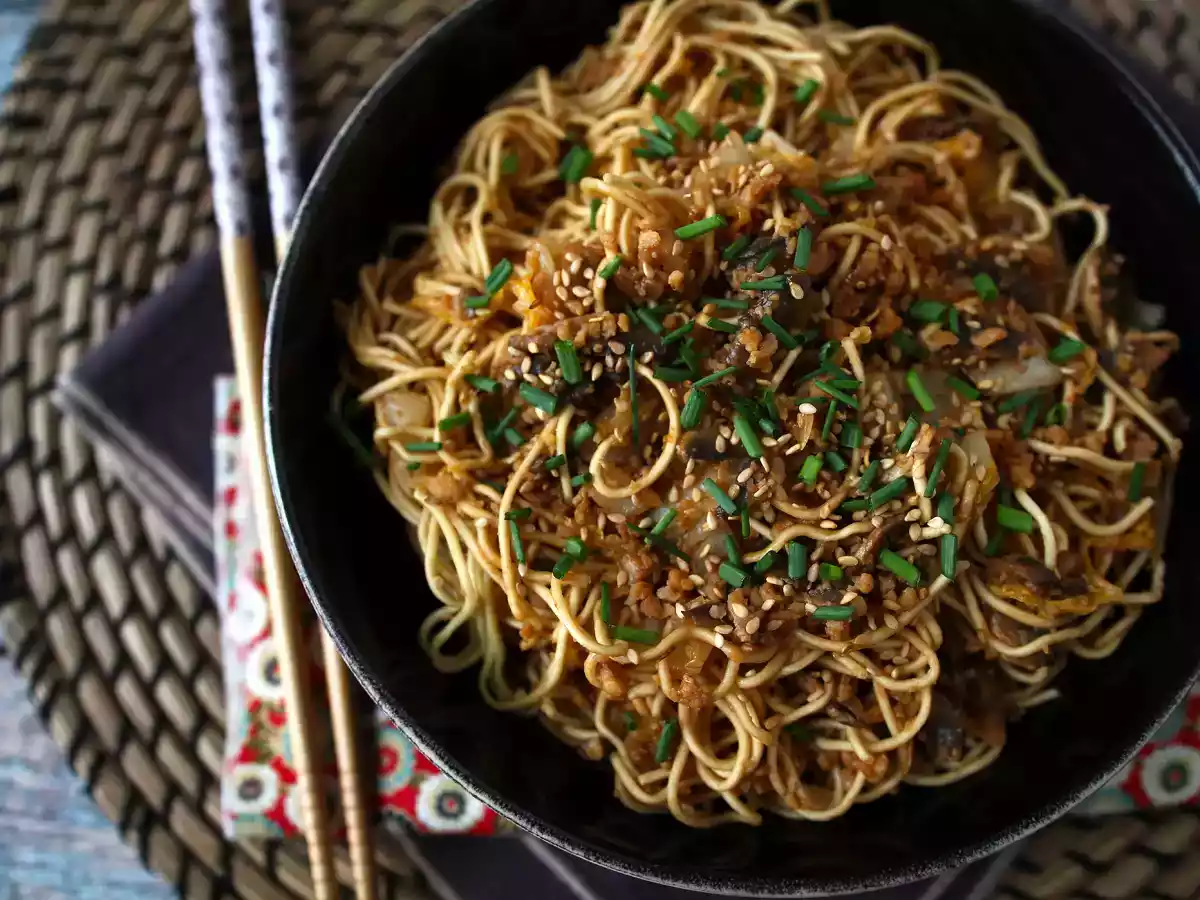 Wok de fideos chinos, verduras y proteina de soja texturizada ¡Una receta vegana! - foto 5